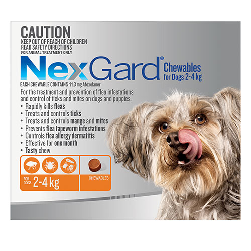 Buy Nexgard Chewables For Dogs 2 - 4 Kg (Orange) - Free Shipping