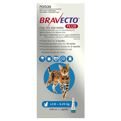 Bravecto Plus for Medium Cats (2.8 – 6.25 kg) Blue