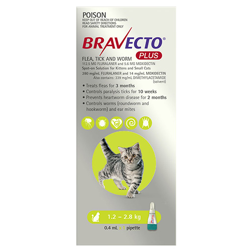 Bravecto Plus Topical Solution For Cats Greater Than Lbs, Month Supply