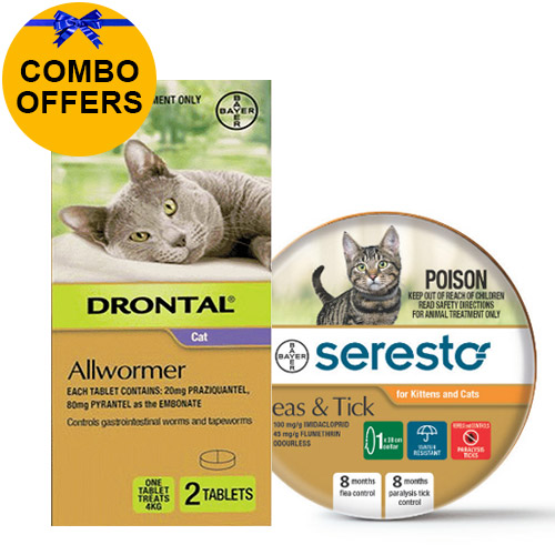 Buy Seresto Flea Collar + Drontal For Cats 4kg Free Shipping