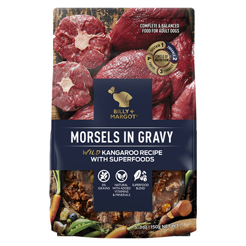 Billy & Margot Dog Adult Morsels in Gravy Wild Kangaroo and Superfoods 150gm X 12 Pouches
