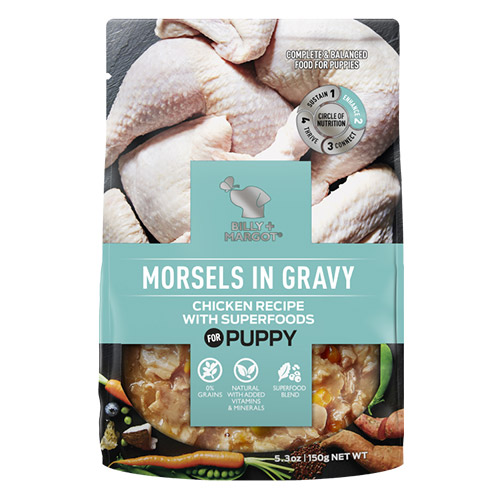 Billy & Margot Dog Puppy Morsels in Gravy Chicken with Superfoods for Food