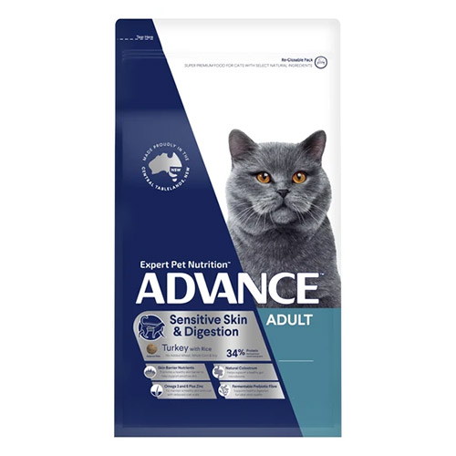 Advance Sensitive Skin & Digestion Adult Dry Cat Food Turkey with Rice for Food