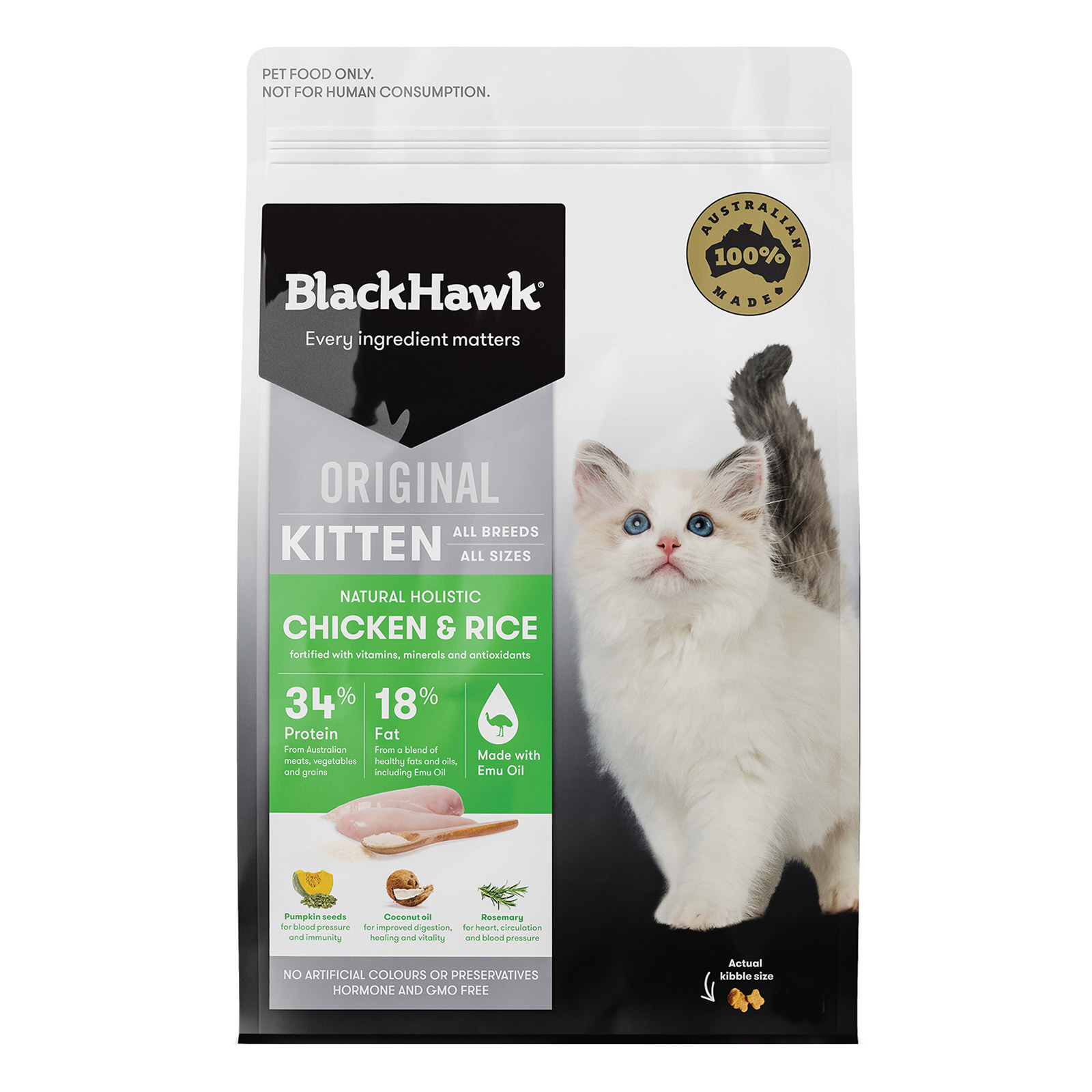 Black Hawk Kitten Chicken and Rice Dry Cat Food New Formula for Food
