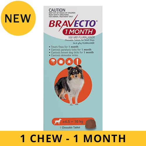 Bravecto 1 Month Chew for Dogs 4.5-10 Kg - Small (Orange)