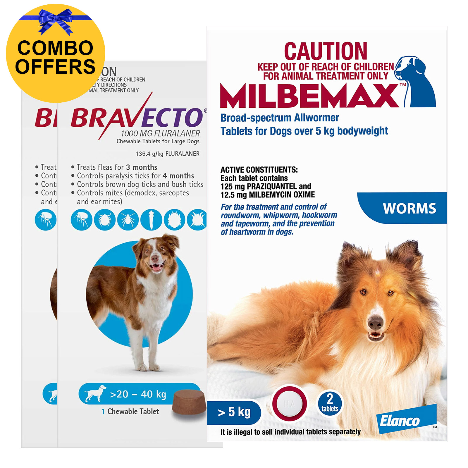 Buy Bravecto Chew 2 Pack + Milbemax Combo Pack For Dogs 2040kg (Large Dogs Blue) Free Shipping