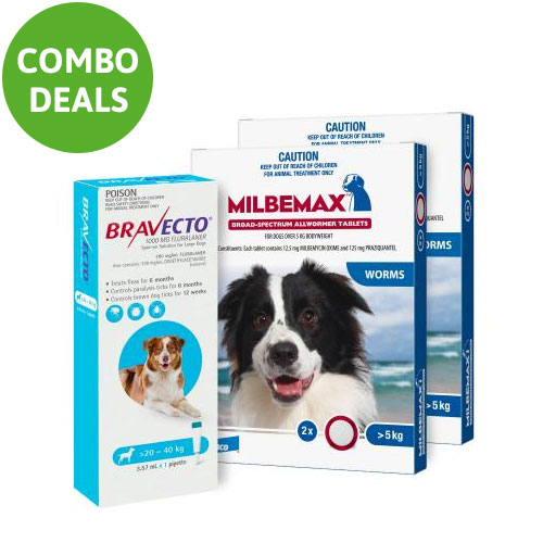 Bravecto Spot On + Milbemax Combo Pack For Dogs for Dogs 20-40kg (Large Dogs - Aqua)