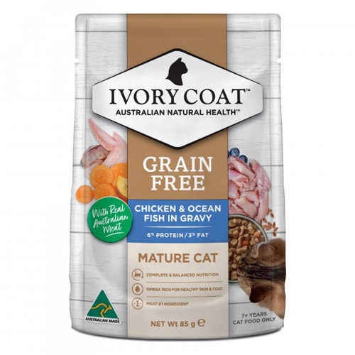 Ivory Coat Cat Mature Grain Free Light Chicken and Ocean Fish 85g X 12 Pouches