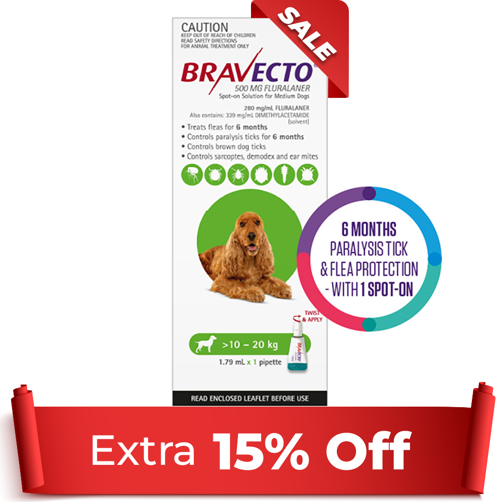 Buy Bravecto Spot On For Medium Dogs Green (10 20 Kg) Free