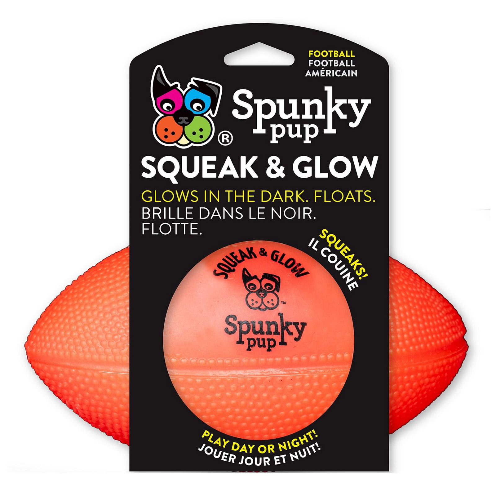 SPUNKY PUP SQUEAK AND GLOW FOOTBALL for Dogs