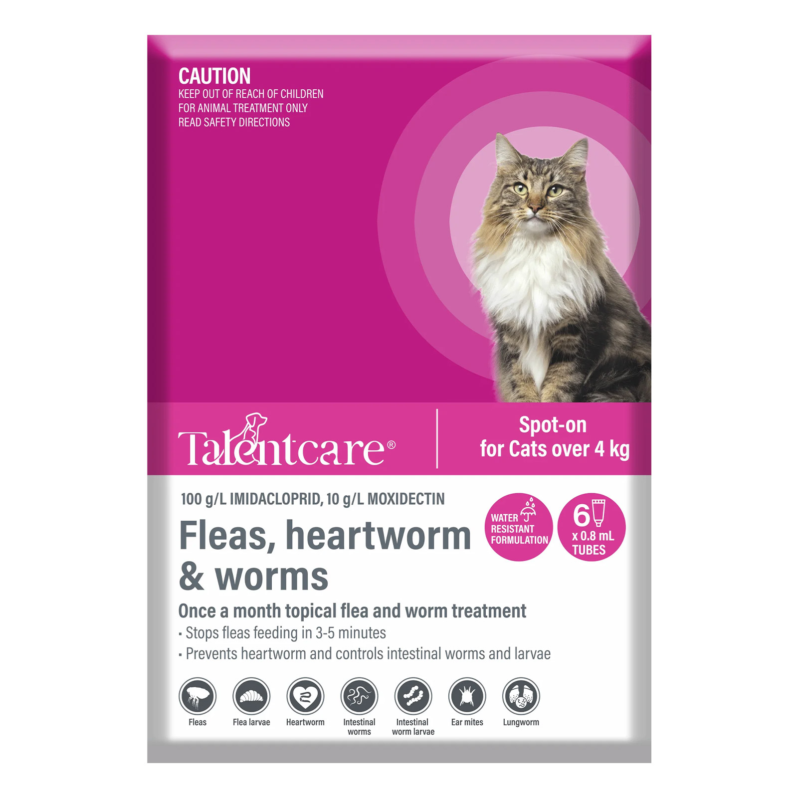Buy Talentcare Spot On Cat Flea & Worm Treatment For Cats Over 4kg Free Shipping