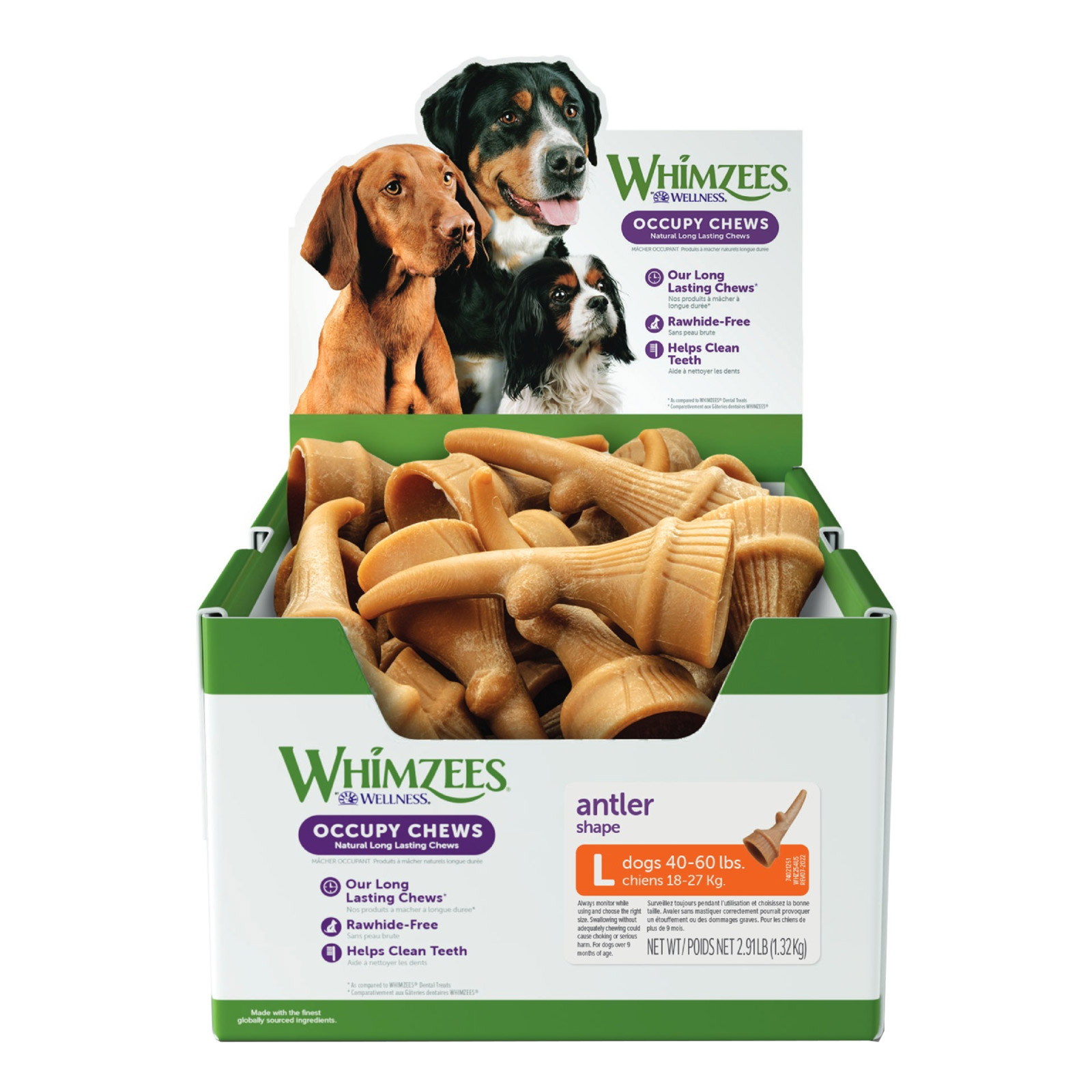 Whimzees Occupy Calmzees Antler Bulk Box Dental Treats for Dog