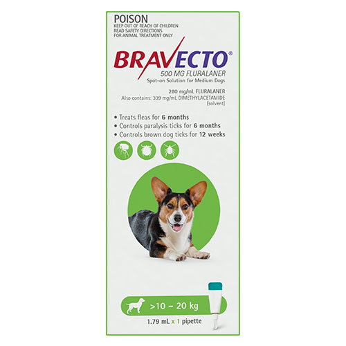 Bravecto Spot On for Medium Dogs Green (10 - 20 kg)