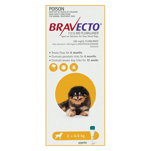 Bravecto Spot On for X-Small Dogs Yellow (2 - 4.5 kg)