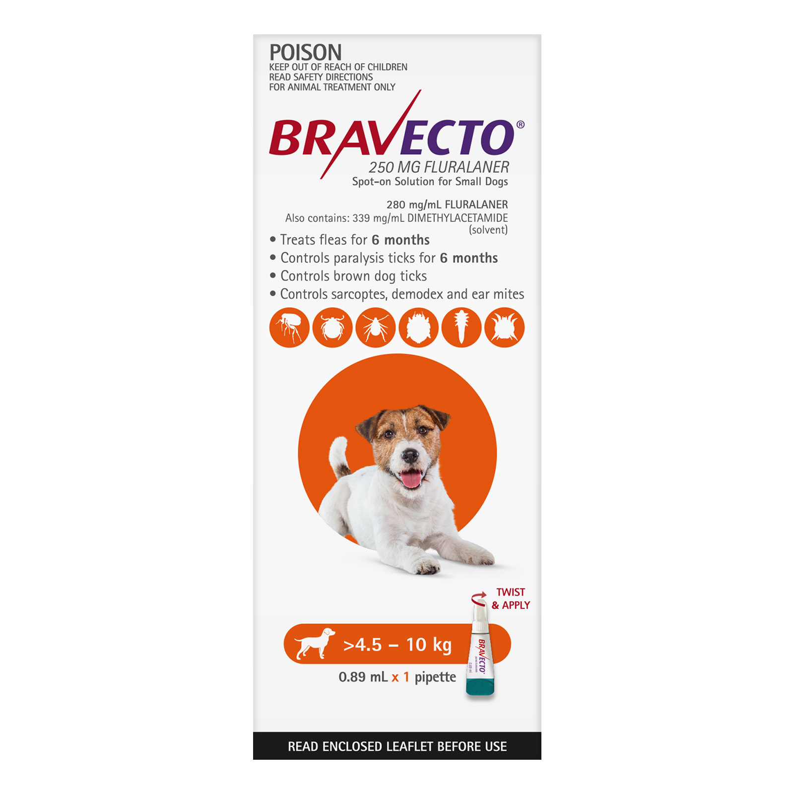 Buy Bravecto Spot On For Small Dogs Orange (4.5 - 10 Kg) - Free Shipping