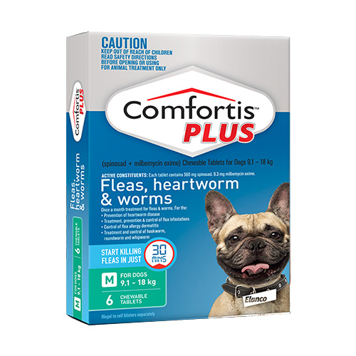 Comfortis Plus Chewable Tablets Green for Medium Dogs 9.1-18 kg