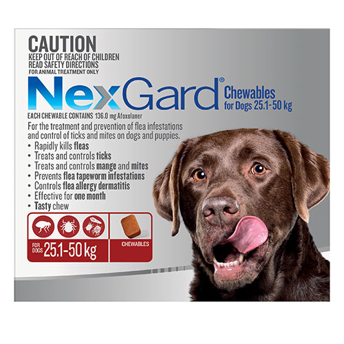 Buy Nexgard Chewables For Dogs 25 - 50 Kg (Red) - Free Shipping