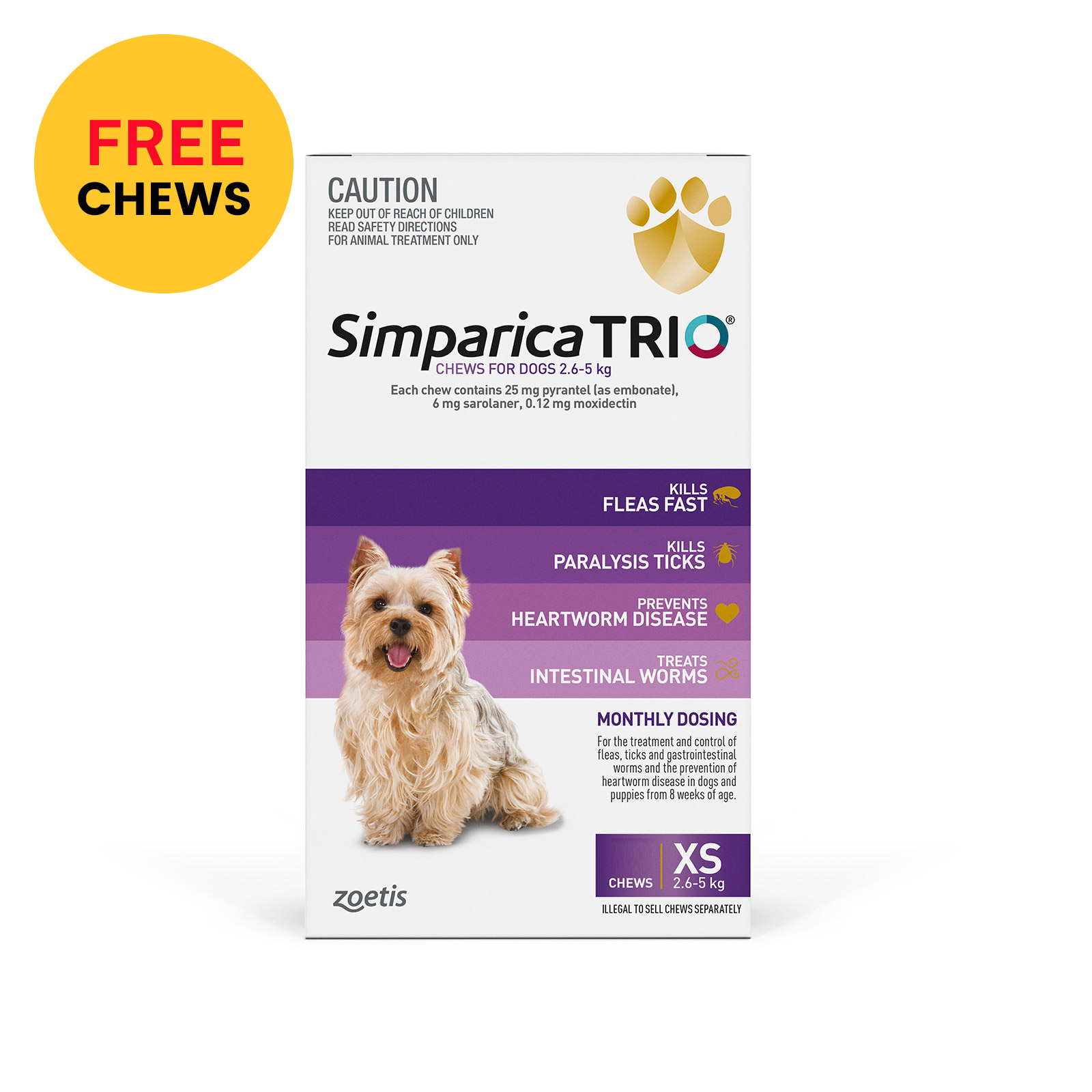 Simparica TRIO for XSmall Dogs 2.6-5kg (Purple)