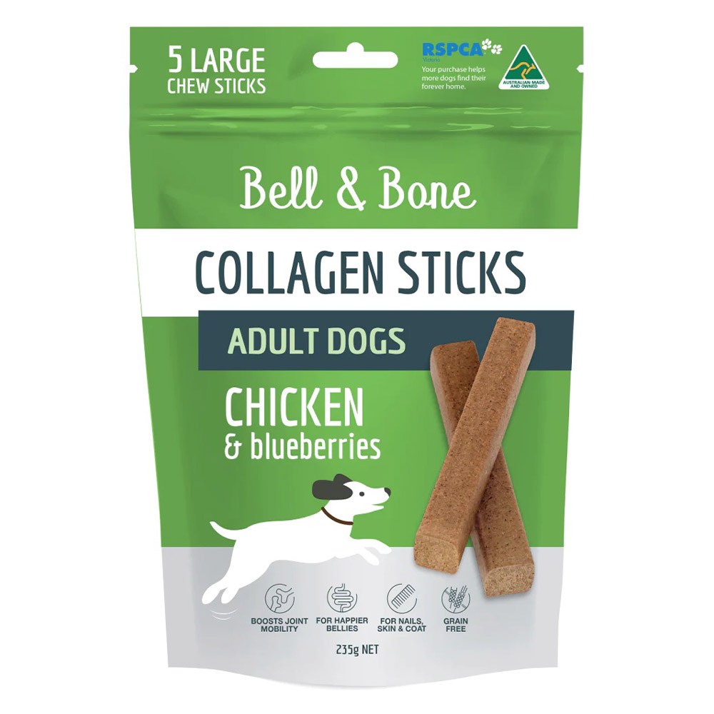 Bell and Bone Collagen Chew Sticks Chicken and Blueberries for Dogs