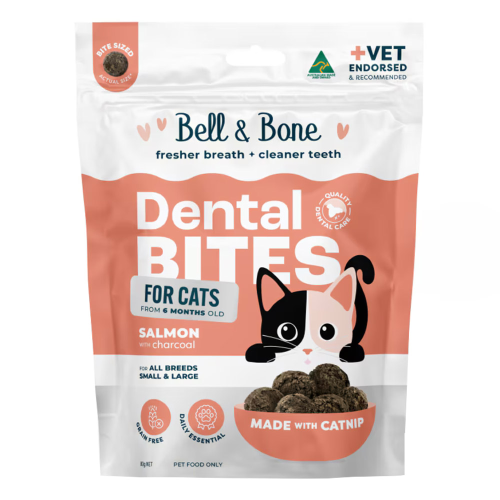 Bell & Bone Dental Bites for All Breeds Salmon with Charcoal Cat Treats for Cats