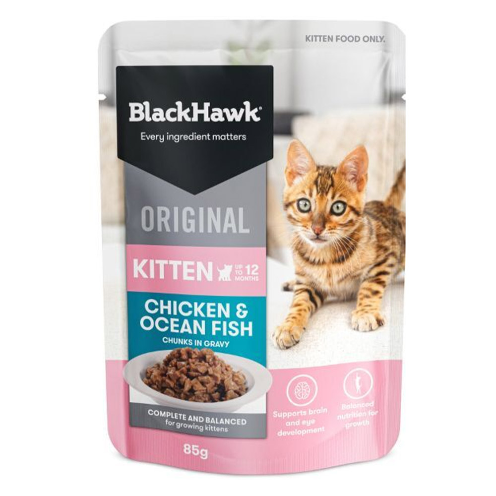 Black Hawk Original Kitten Chicken & Ocean Fish Chunks in Gravy Wet Cat Food 85gm