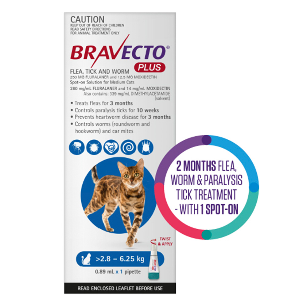 Bravecto Plus for Medium Cats (2.8 – 6.25 kg) Blue