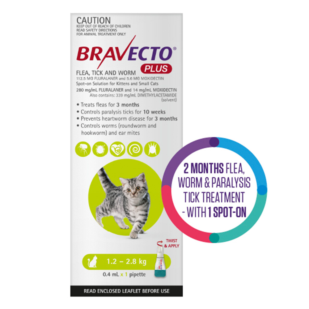 Bravecto Plus for Small Cats (1.2 – 2.8 kg) Green