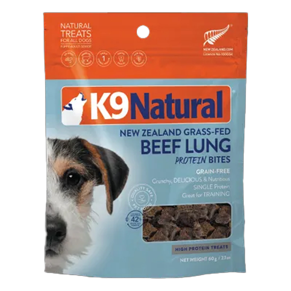 K9 Natural New Zealand Grass-Fed Beef Lung Protein Bites Dog Treats for Dogs