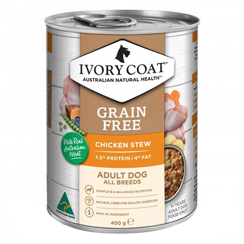 Ivory Coat Dog Adult Grain Free Chicken Stew with Coconut Oil 400g X 12 Cans