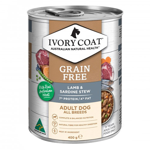 Ivory Coat Dog Adult Grain Free Lamb and Sardine Stew 400g X 12 Cans