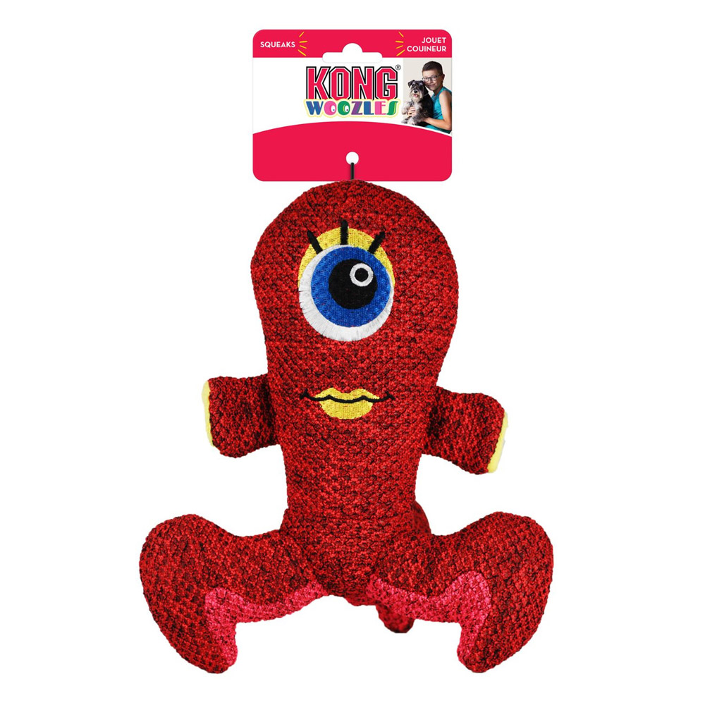 KONG Woozles Plush Squeaker Toy for Dogs - Red Alien