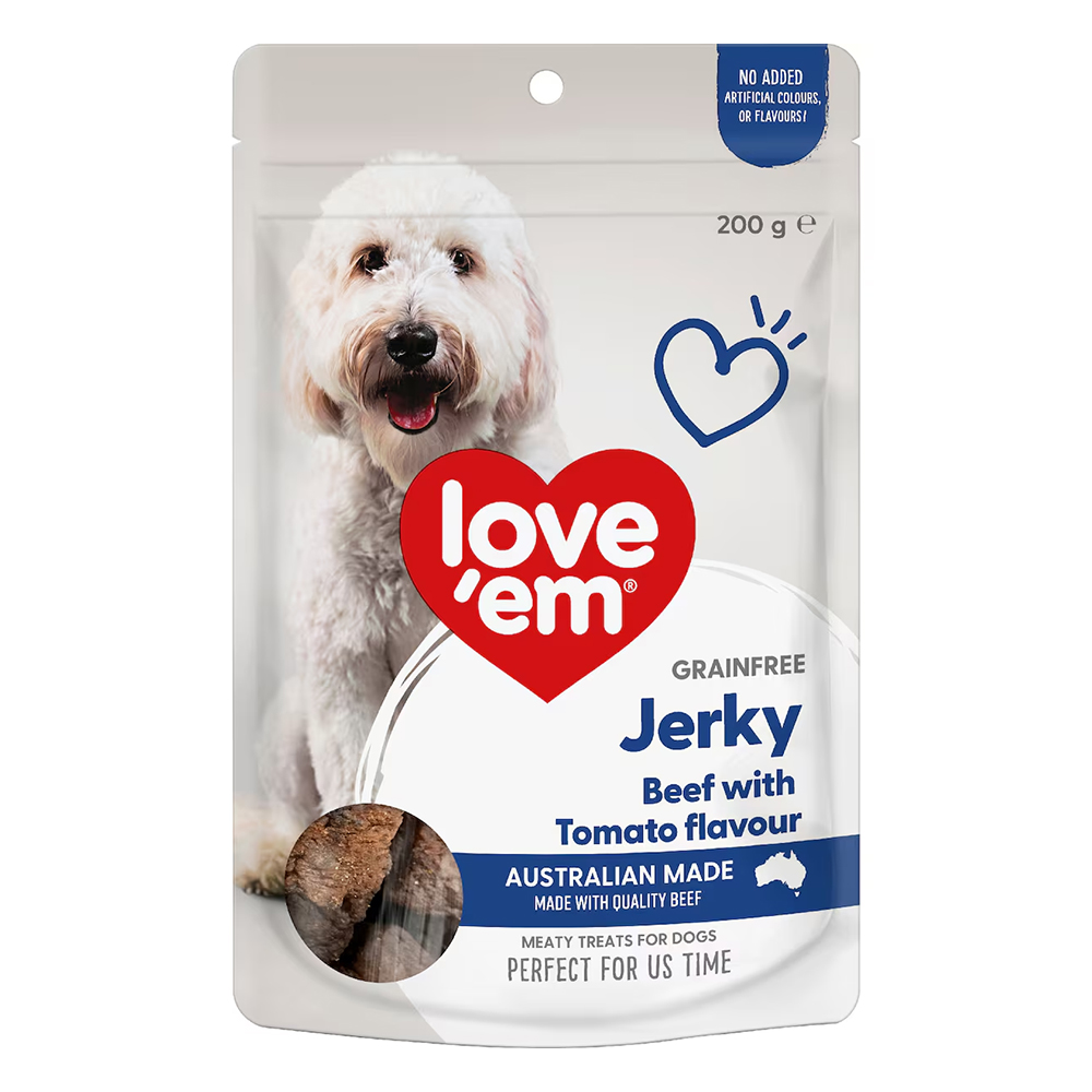 Love Em Grain Free Jerky Beef with Tomato Flavour Dog Treats