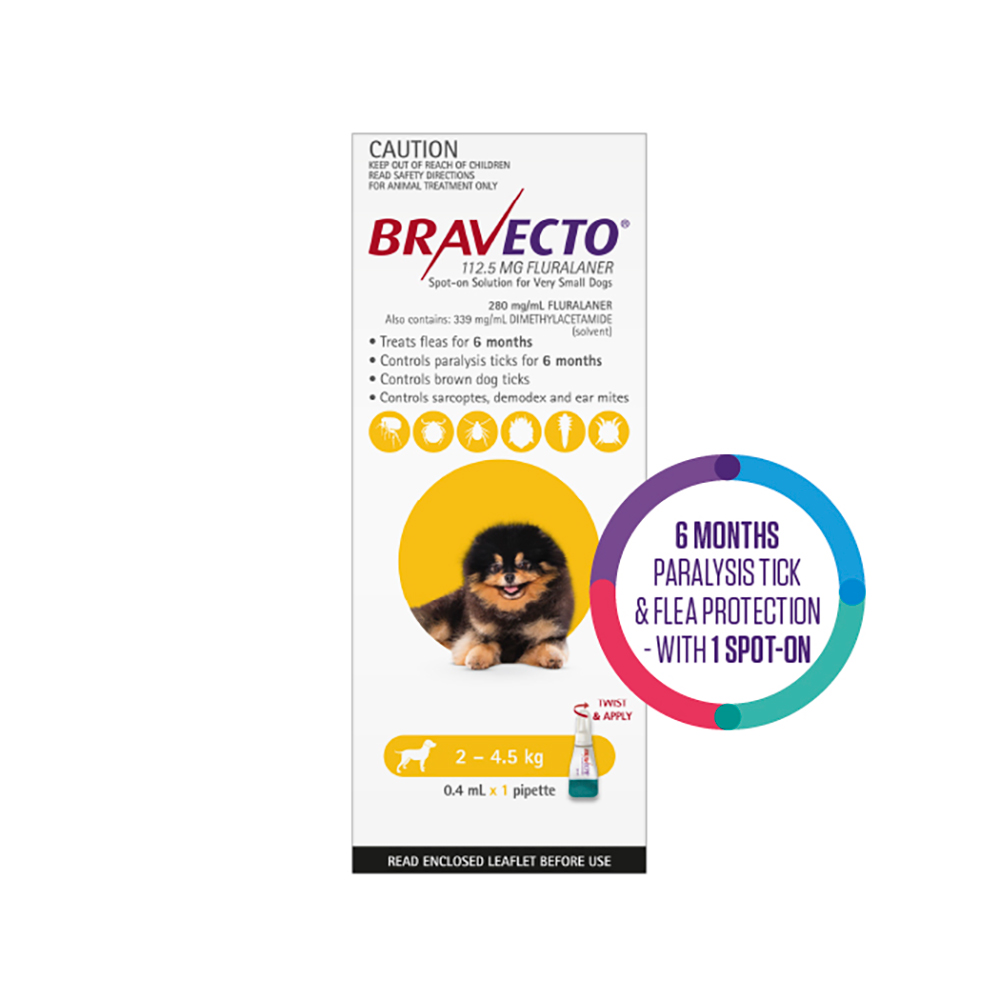 Bravecto Spot On for X-Small Dogs Yellow (2 - 4.5 kg)