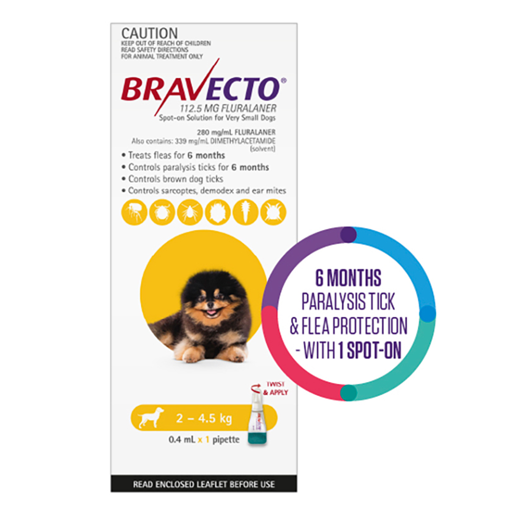 Bravecto Spot On for X-Small Dogs Yellow (2 - 4.5 kg)
