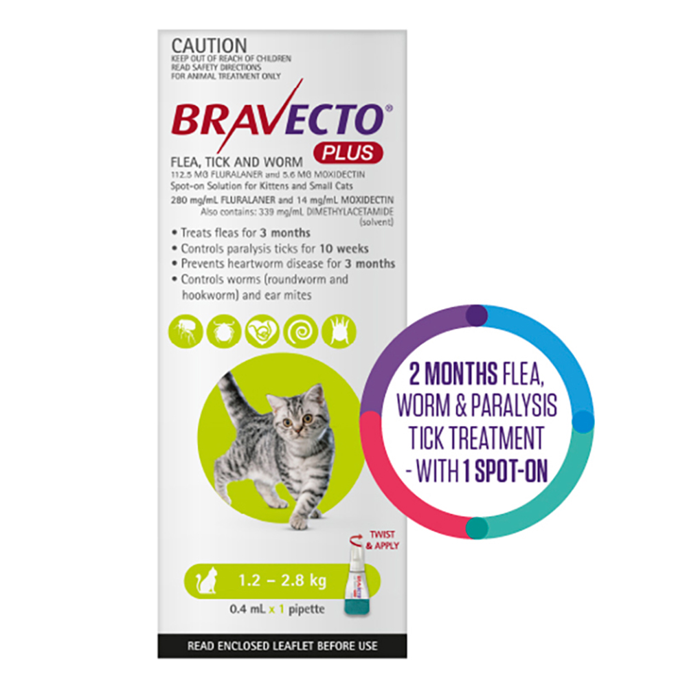 Bravecto Plus for Small Cats (1.2 – 2.8 kg) Green