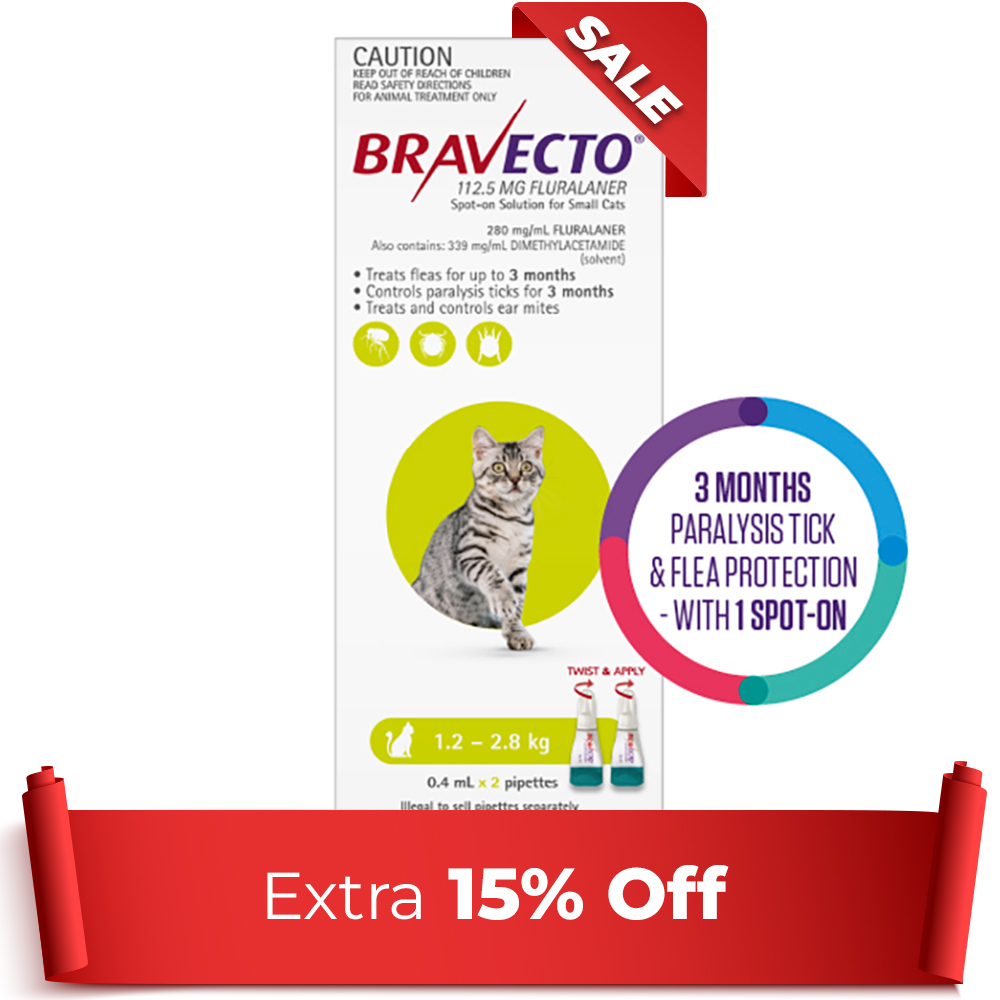 Bravecto Spot On For Small Cats (1.2 - 2.8 Kg) Light Green 2 Pipettes