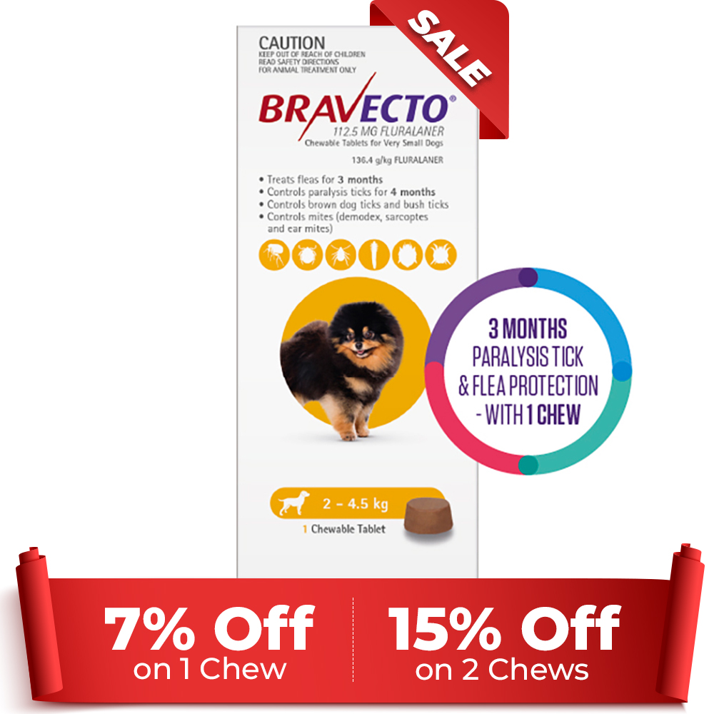 Bravecto For Toy Dogs 2-4.5kg (Yellow) 1 Chews