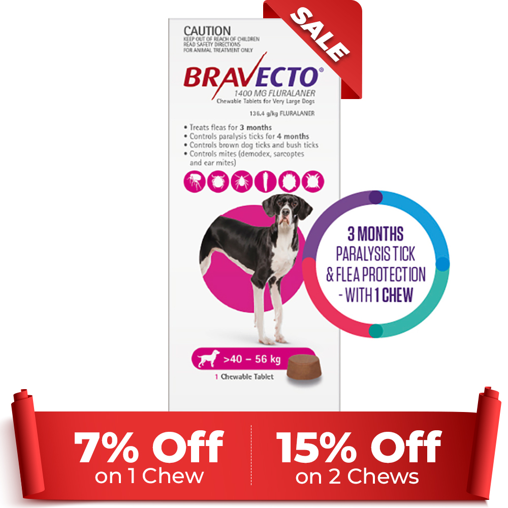 Bravecto For Extra Large Dogs 40-56kg (Pink) 1 Chews