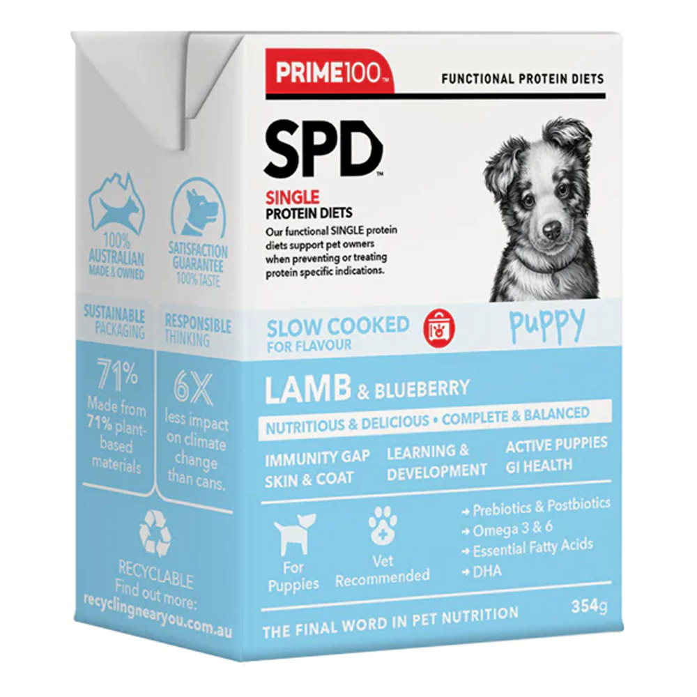 Prime100 SPD Single Protein Diets Slow Cooked Lamb & Blueberry Puppy Wet Food 354gm