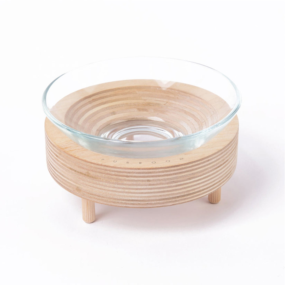 Purroom Premium Glass Pet Bowl Wood Stand