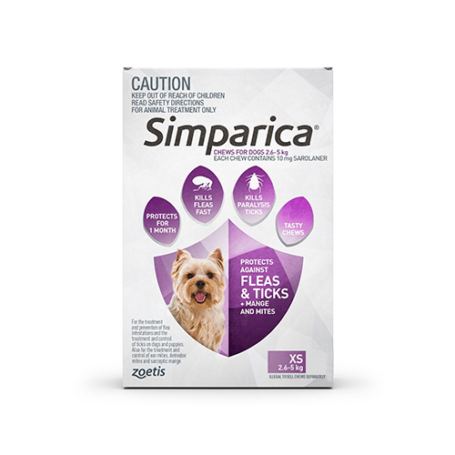 Simparica Chewables for Very Small Dogs 2.5-5KG (PURPLE)