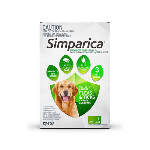 Simparica Chewables for Large Dogs 20.1-40KG (GREEN)