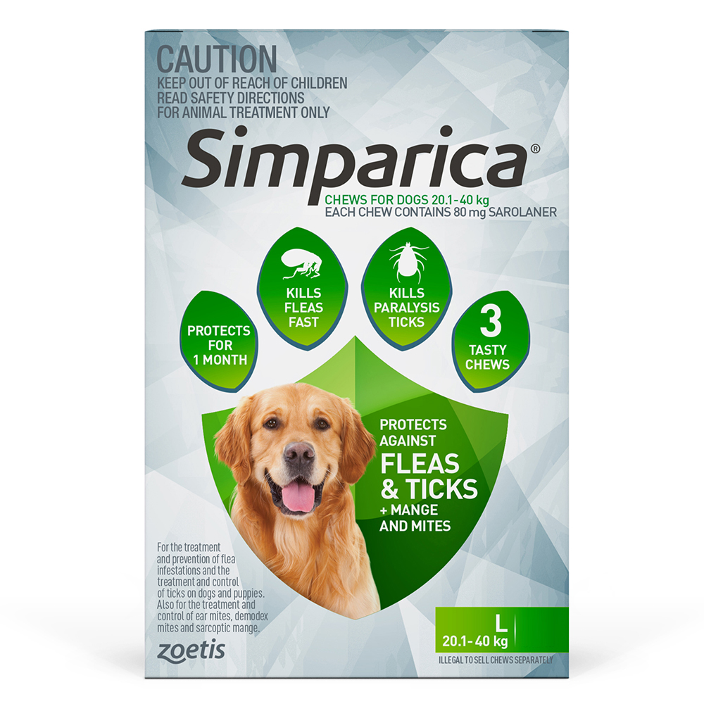 Simparica Chewables for Large Dogs 20.1-40KG (GREEN)