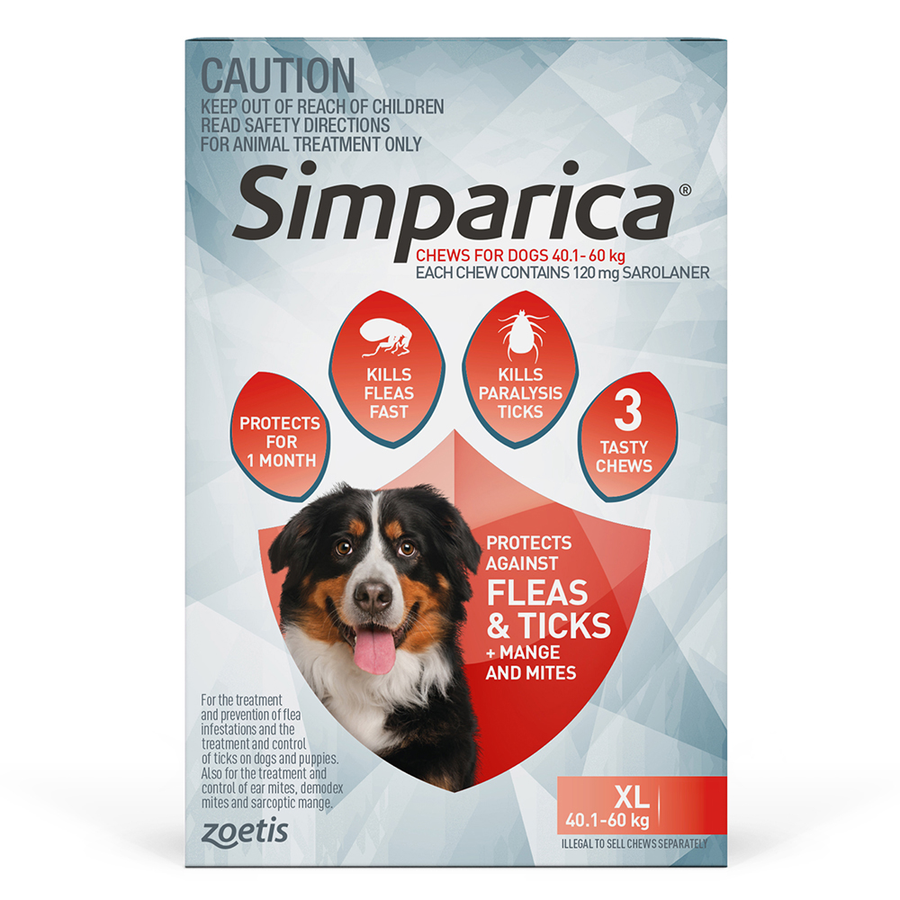 Simparica Chewables for XLarge Dogs 40.1-60KG (RED)