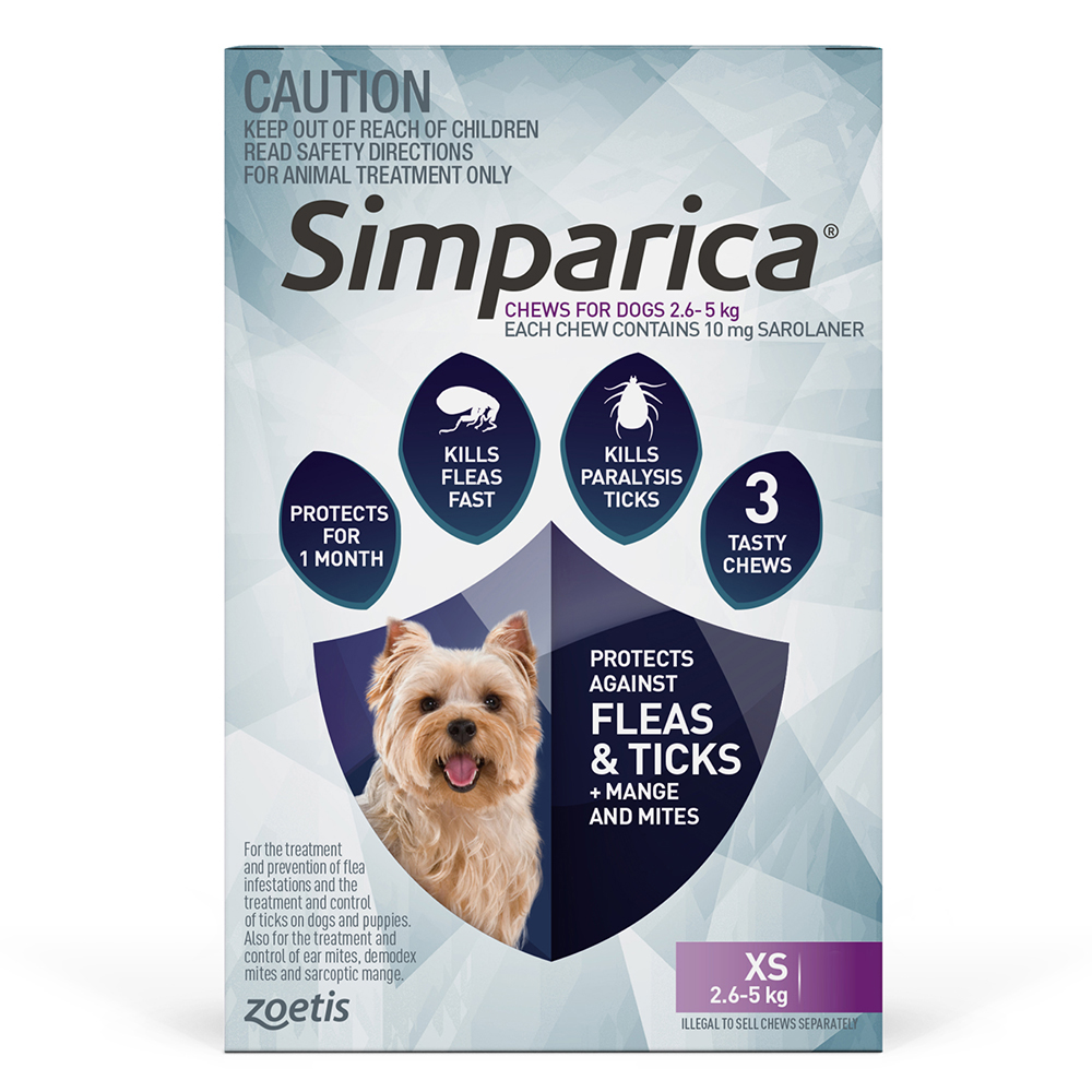 Simparica Chewables for Very Small Dogs 2.5-5KG (PURPLE)