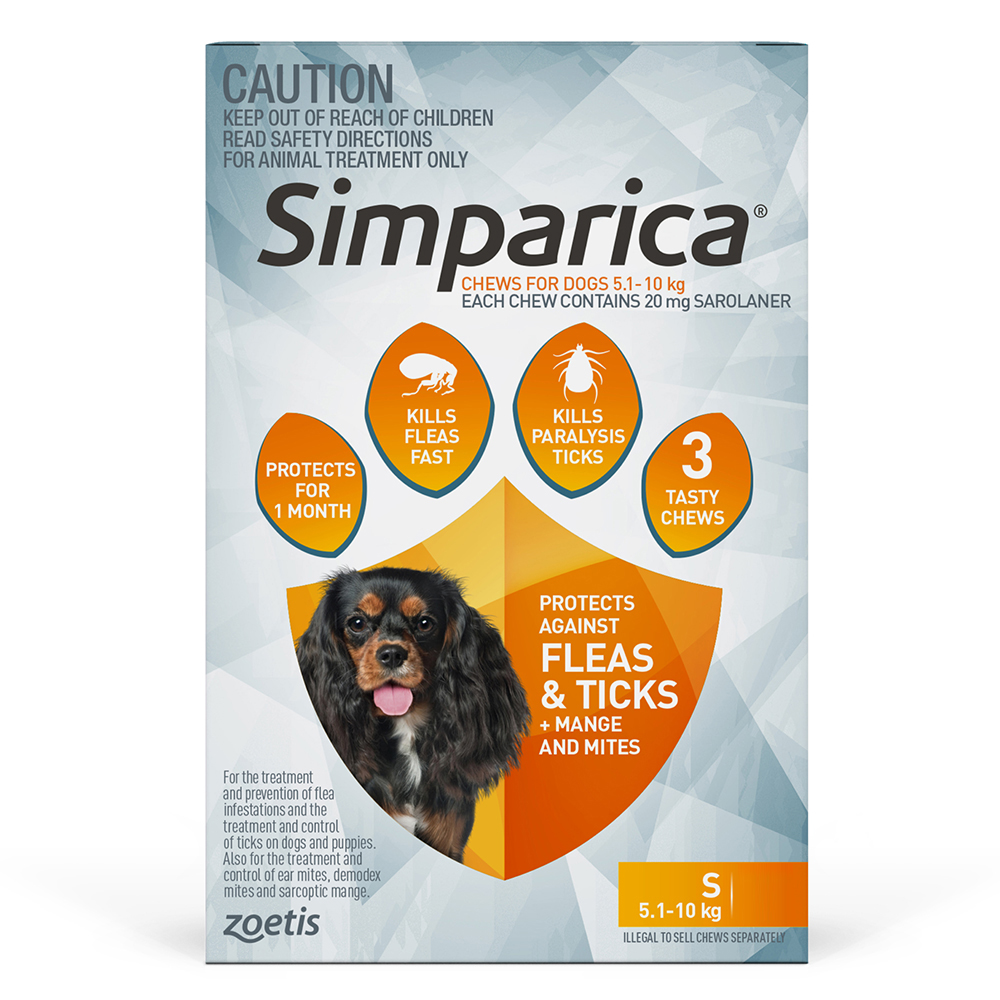 Simparica Chewables for Small Dogs 5.1-10KG (ORANGE)