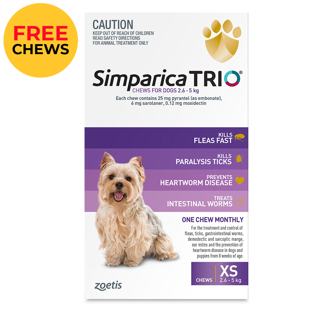 Simparica TRIO for XSmall Dogs 2.6-5kg (Purple)