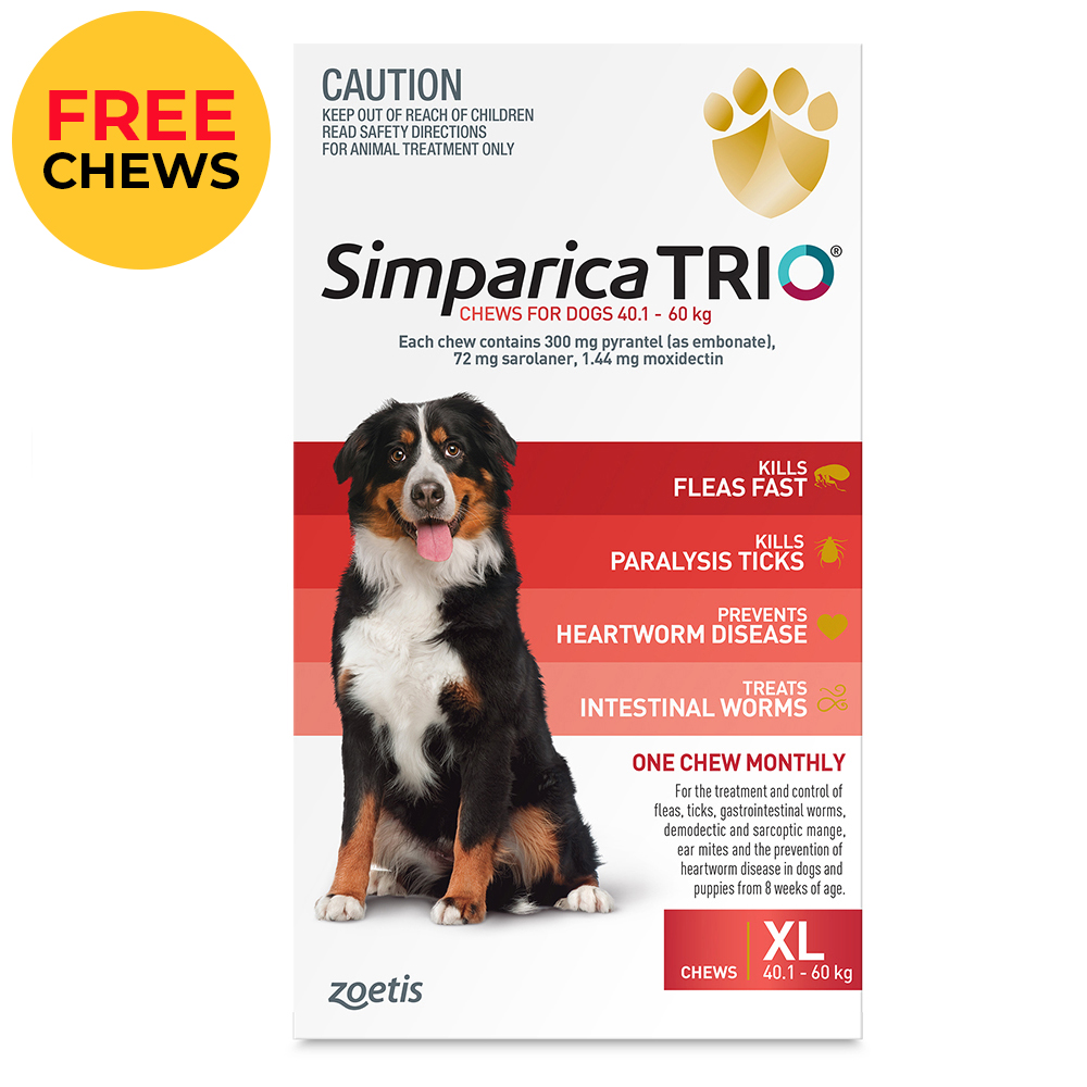 Simparica TRIO for XLarge Dogs 40.1-60kg (Red)