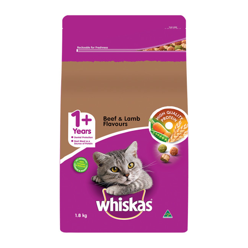 Whiskas Adult 1+ Years Beef & Lamb Flavours Dry Cat Food for Food
