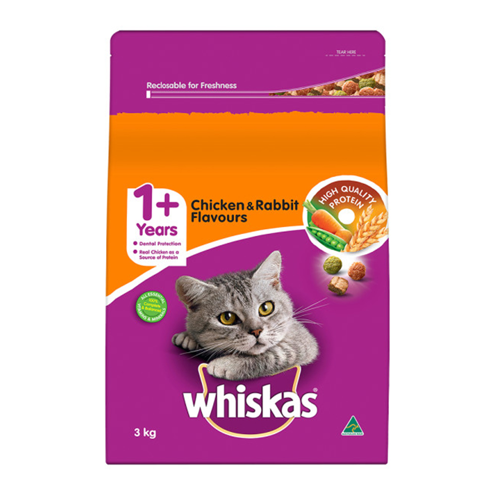 Whiskas Adult 1+ Years Chicken & Rabbit Flavours Dry Cat Food for Food